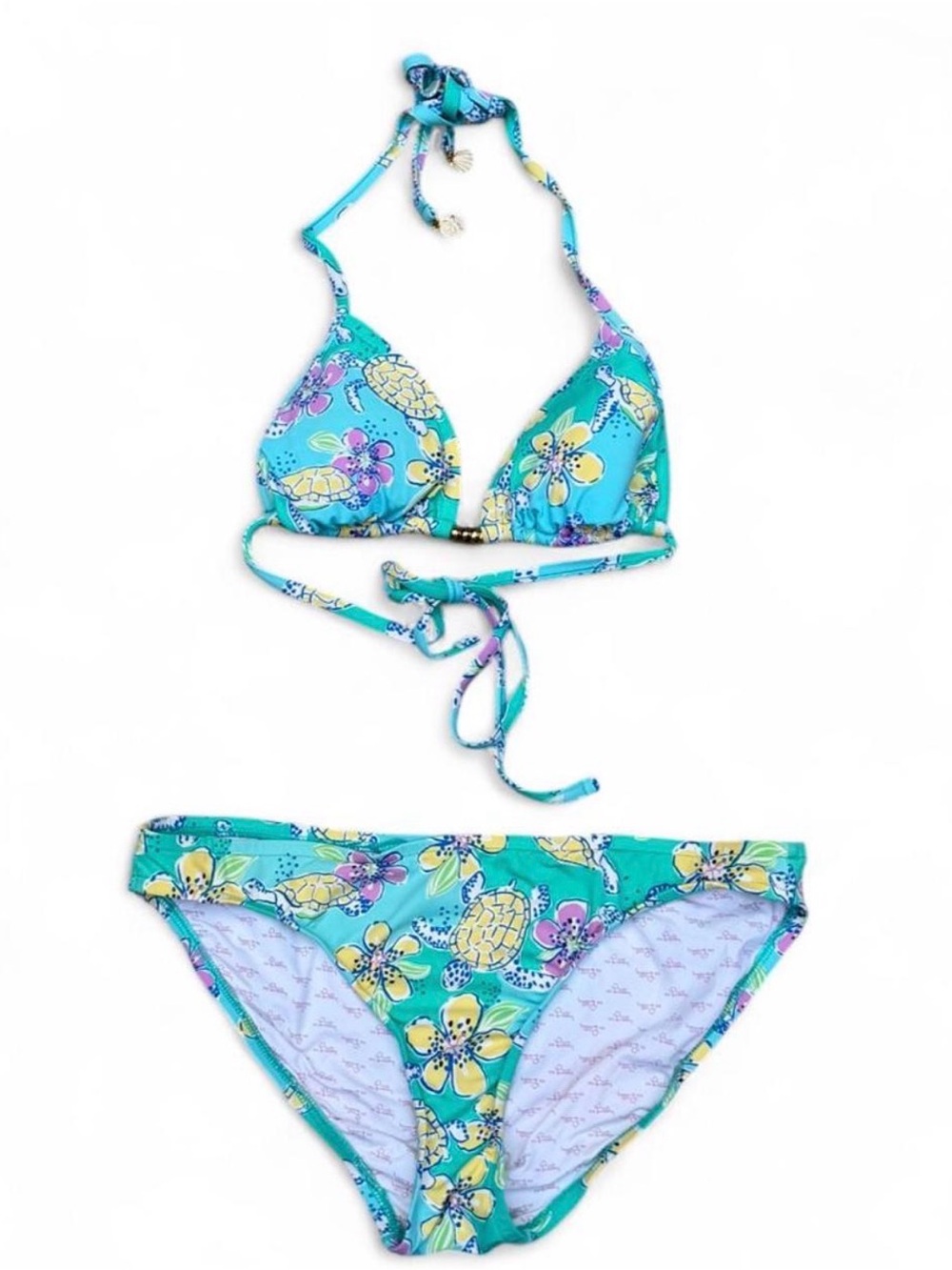 Teal Floral Turtle Two-Piece Bikini Swimsuit